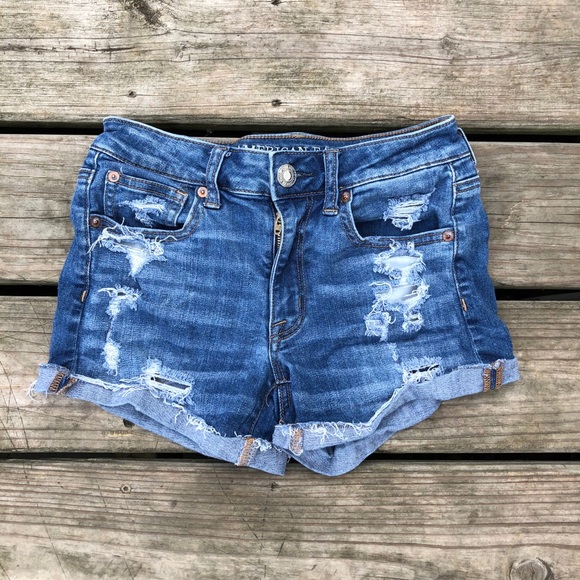 American eagle distress hi rise shortie shorts